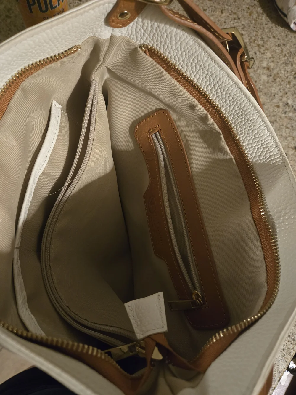 White & Tan Leather Hobo Shoulder Bag
